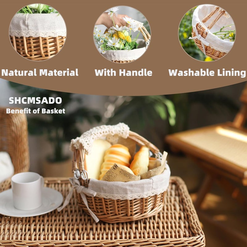 SHCMSADO Wicker Basket with Handles, Woven Willow Storage Basket for Picnic,Decoration,Gift,Wedding (Beige Lace) - Image 2